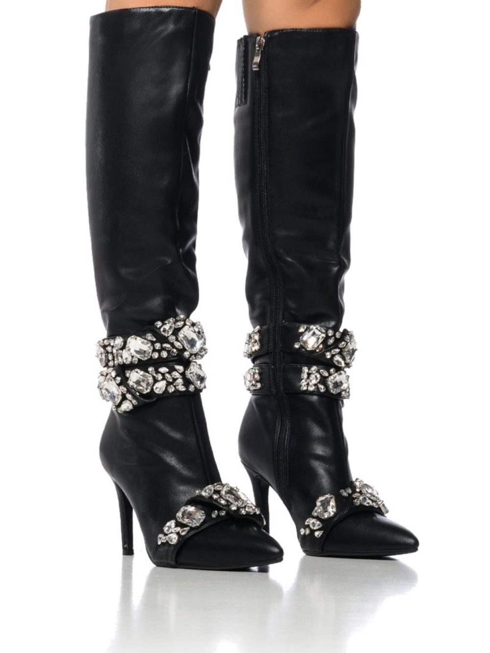 AKIRA Black Knee-High Jeweled Stiletto Boots - Women